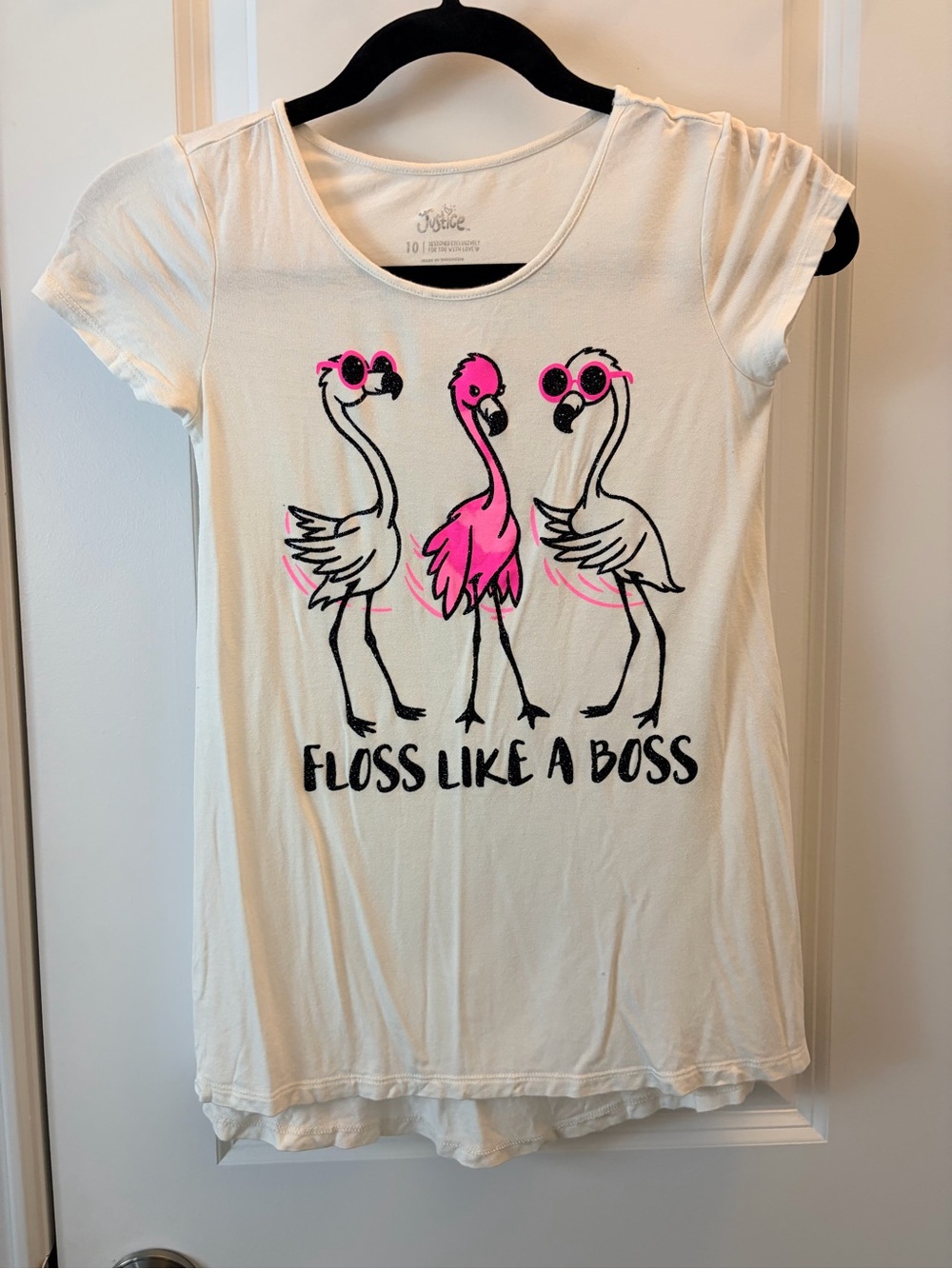 Justice White Tank with Neon Pink Flamingo Graphics Size 10